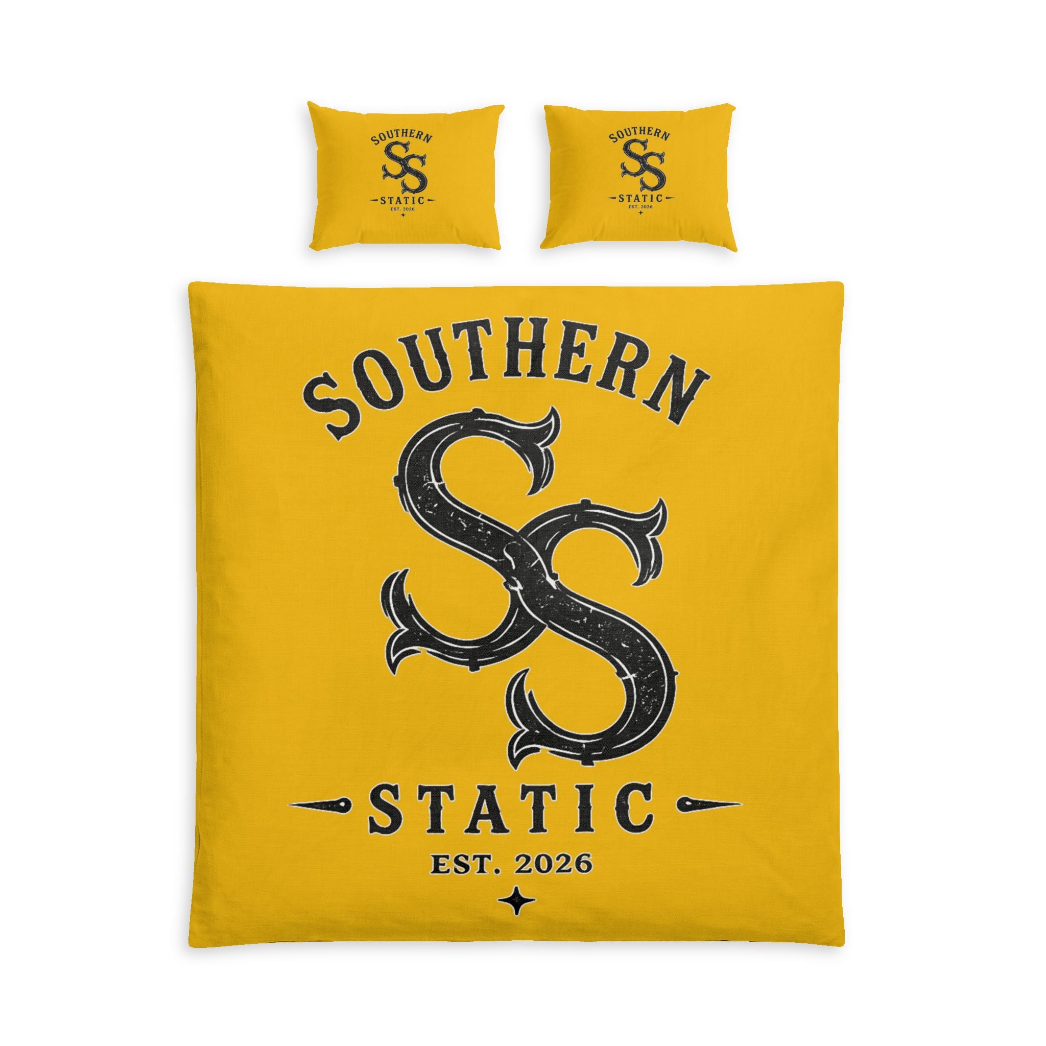 Southern Static Cotton Bed Set – Vintage Monogram Duvet Cover with Pillows