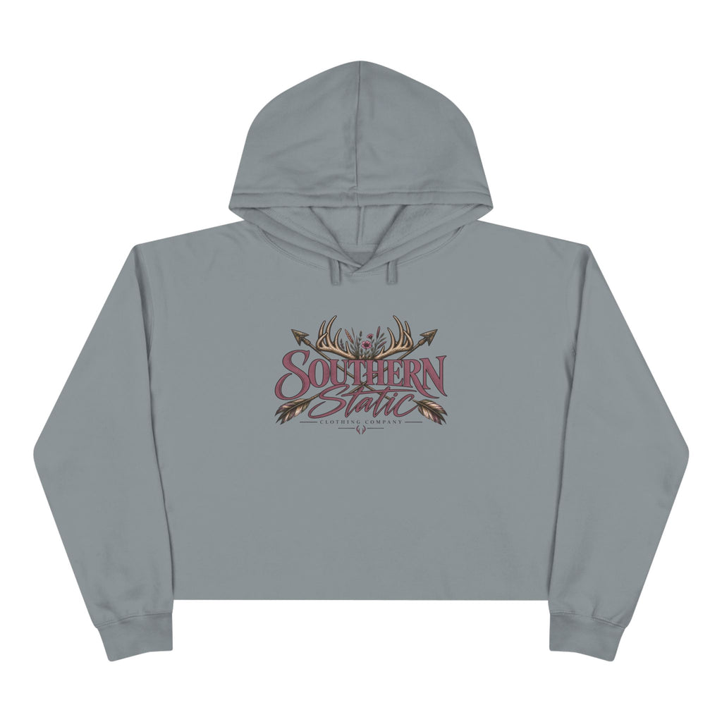 Southern Static Crop Hoodie - Women’s Cropped Pullover with Antler & Arrow Graphic