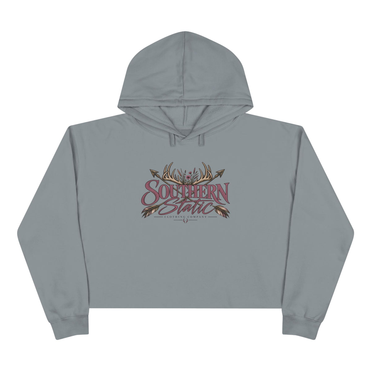 Southern Static Crop Hoodie - Women’s Cropped Pullover with Antler & Arrow Graphic