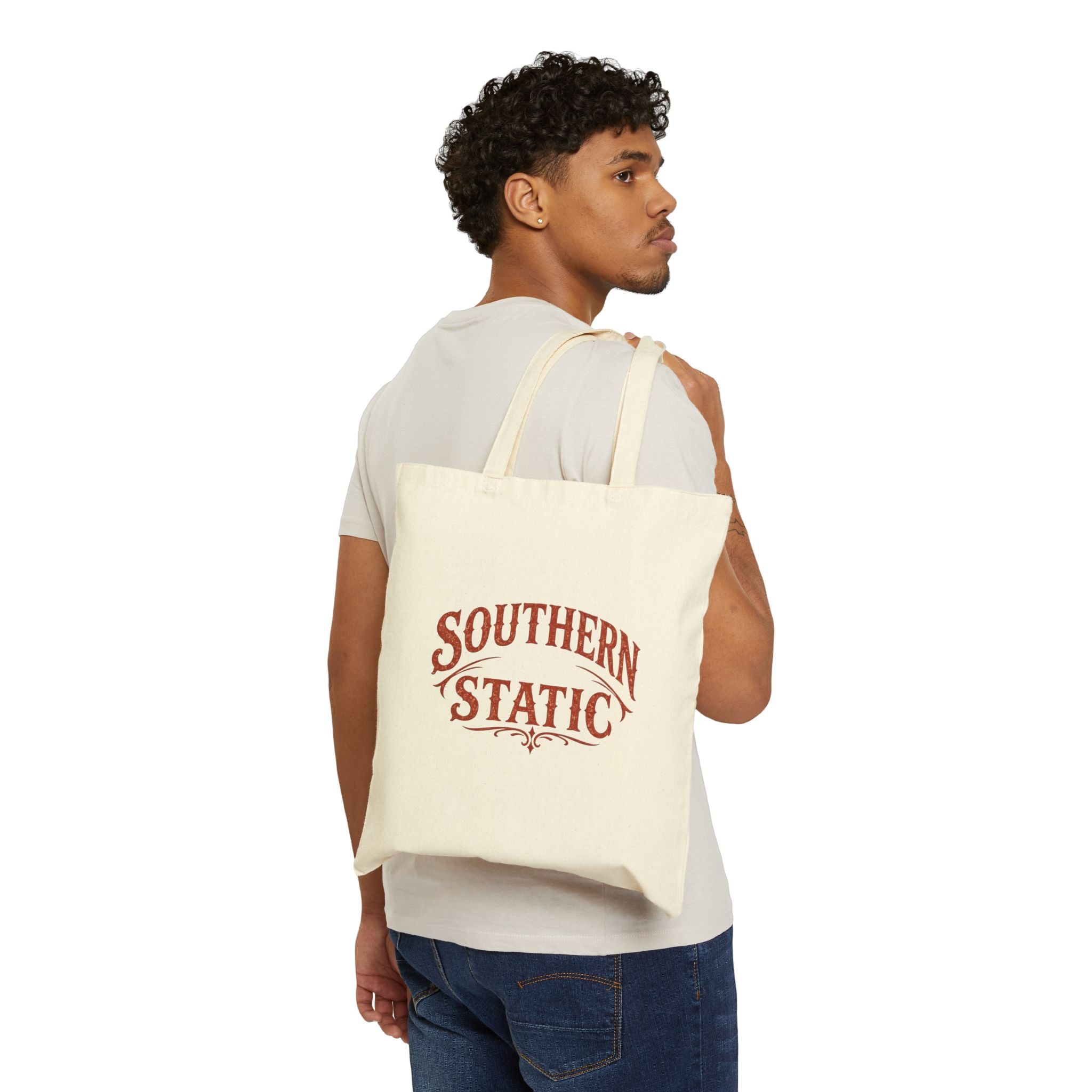 Southern Static Tote Bag | Vintage Western Logo canvas tote