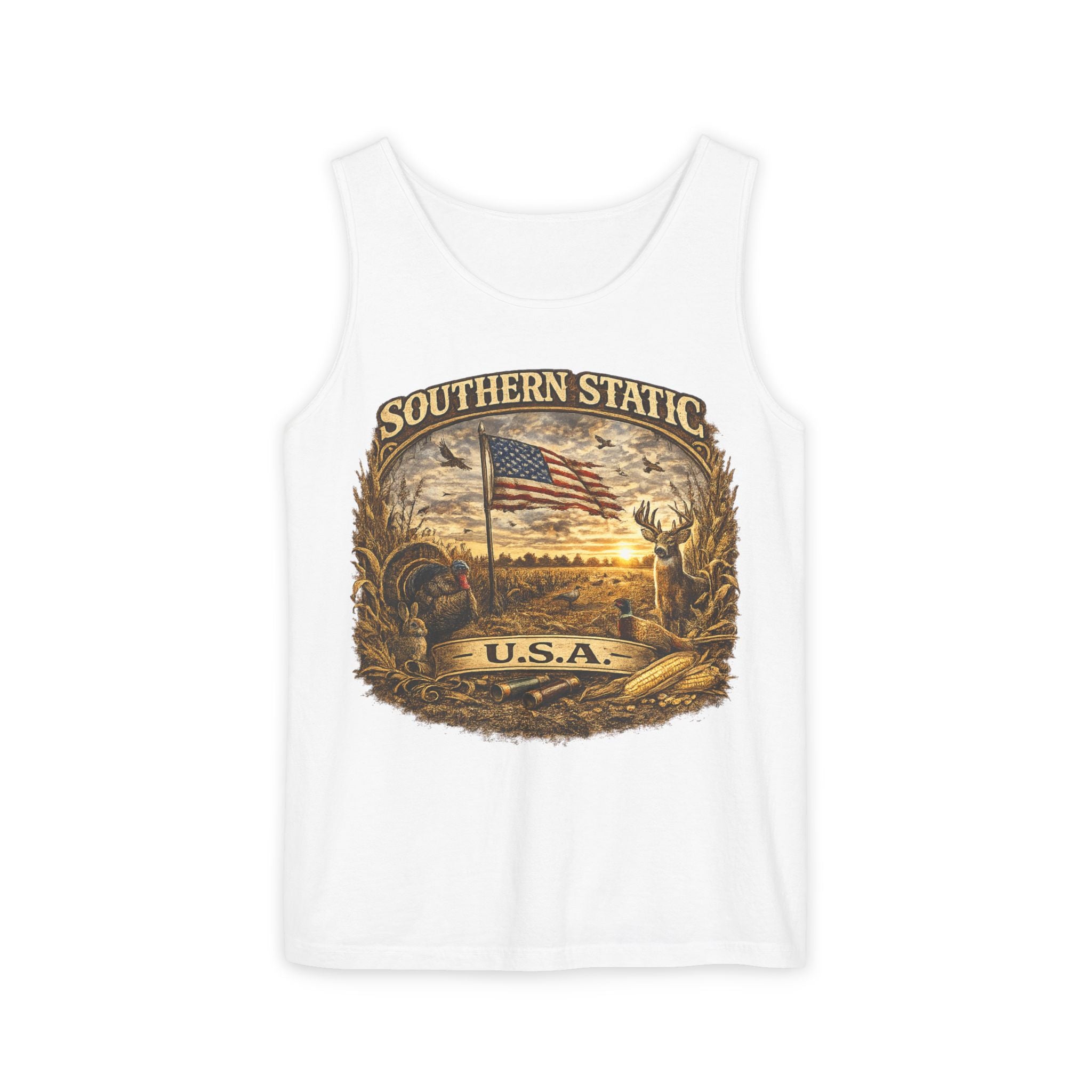 Southern Static USA flag vintage scene Tank Top | Americana, Sunset