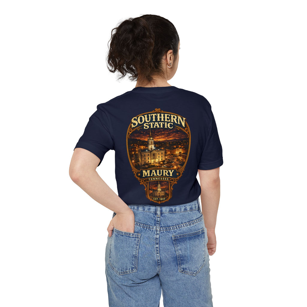 Southern Static Maury Pocket T-Shirt — Nashville Night Skyline Tee