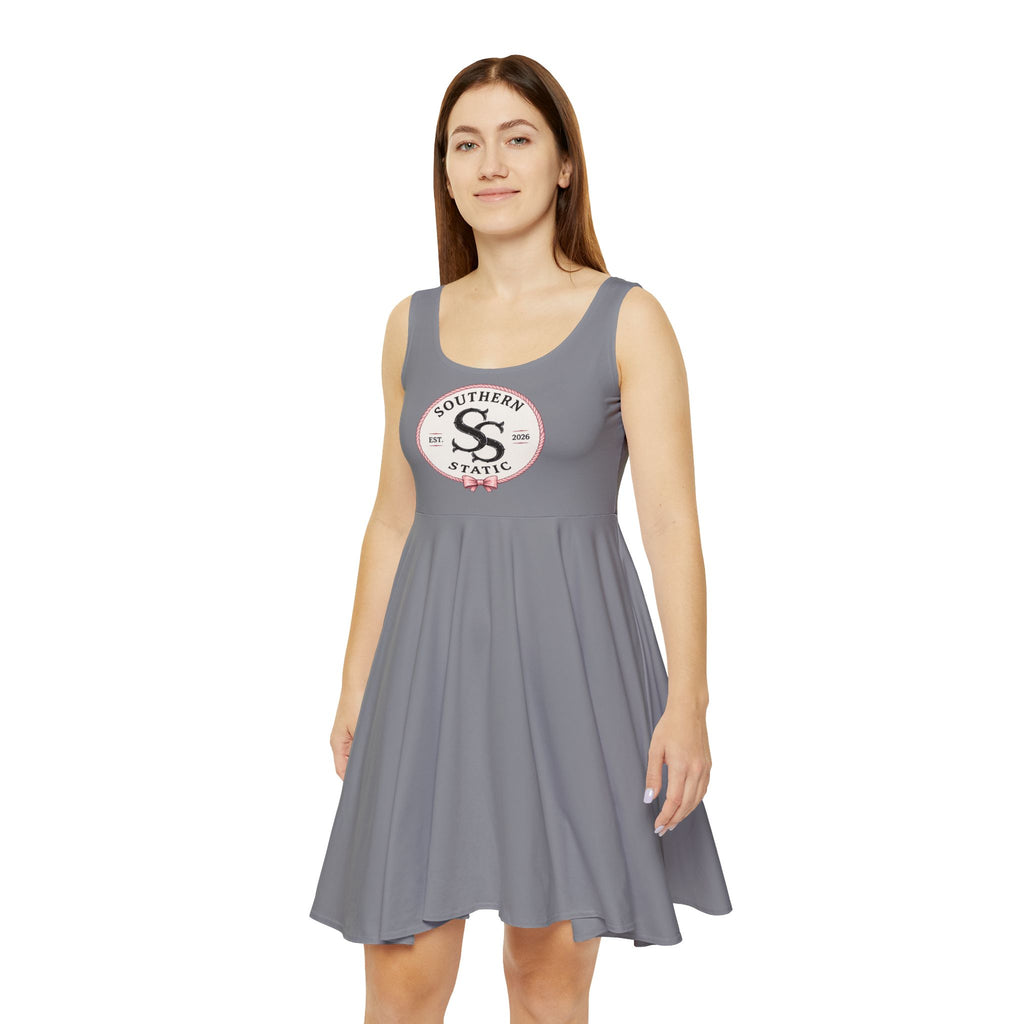 Southern Static Logo Skater Dress — Women's Grey AOP Casual Sundress