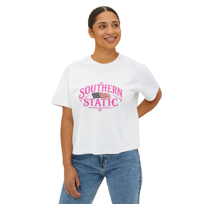 Southern Static Women's Boxy Tee — Pink Vintage Flag Graphic