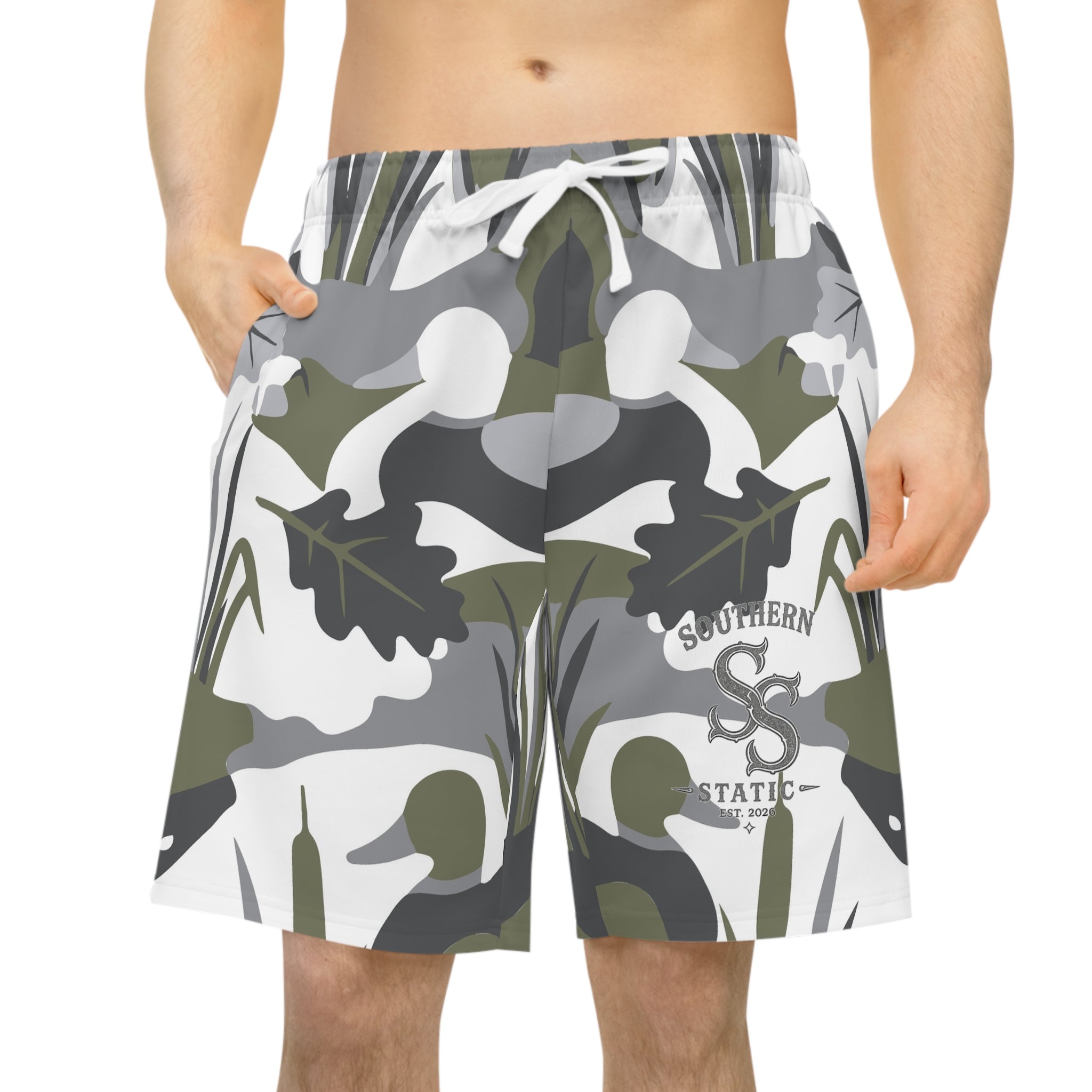 Camouflage Wetland Athletic Shorts — Duck & Reeds Camo Print