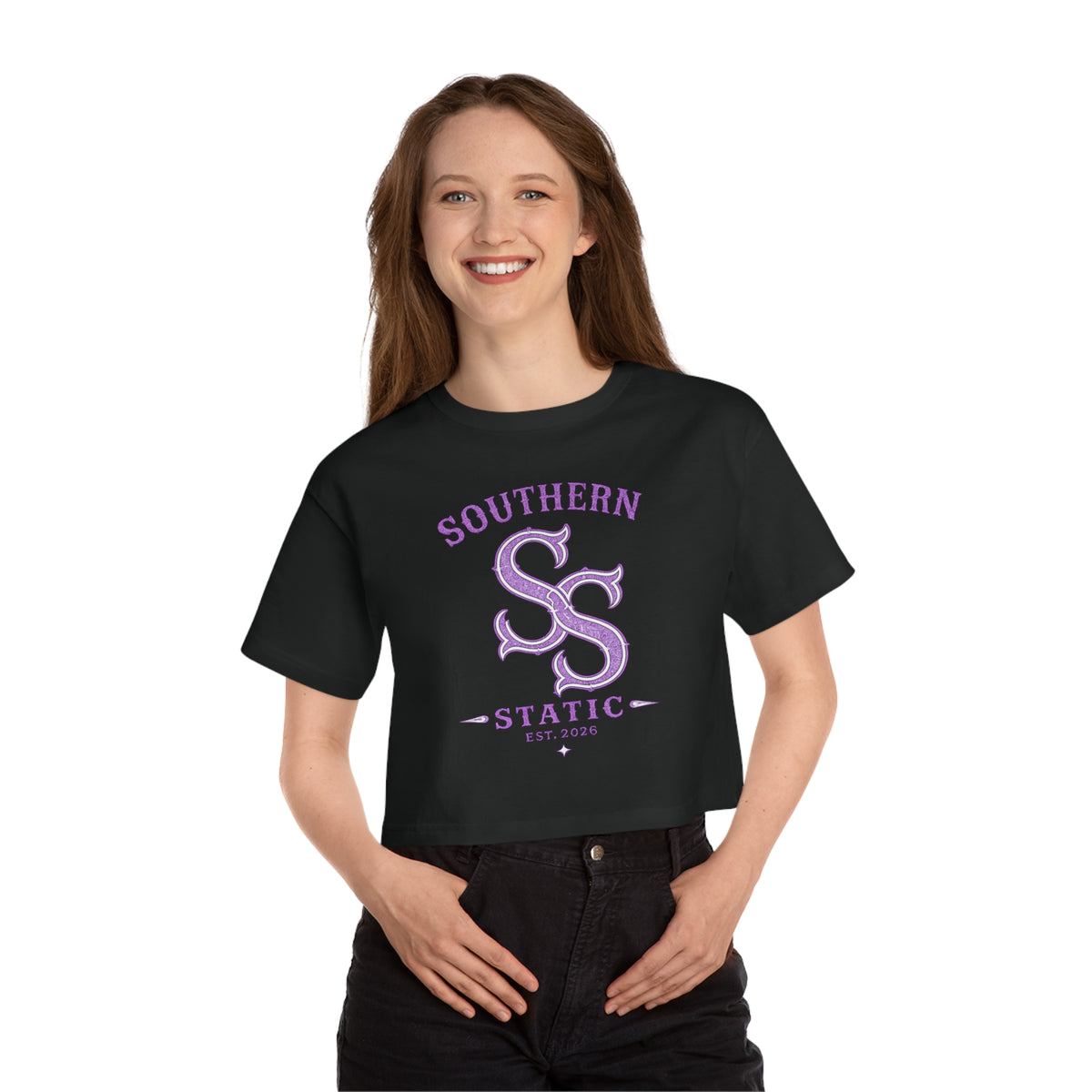 Southern Static Cropped Tee — Women's Vintage Collegiate Shirt (Est. 2026)