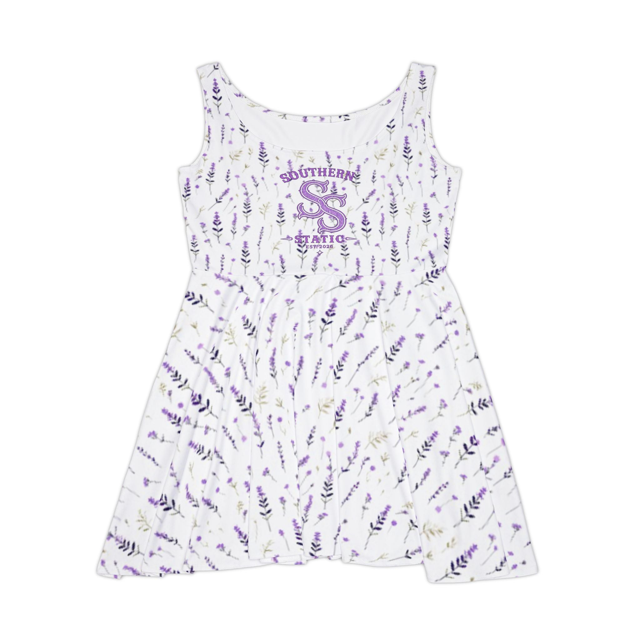 Lavender Fields Skater Dress — Floral All-Over Print Women's Dress