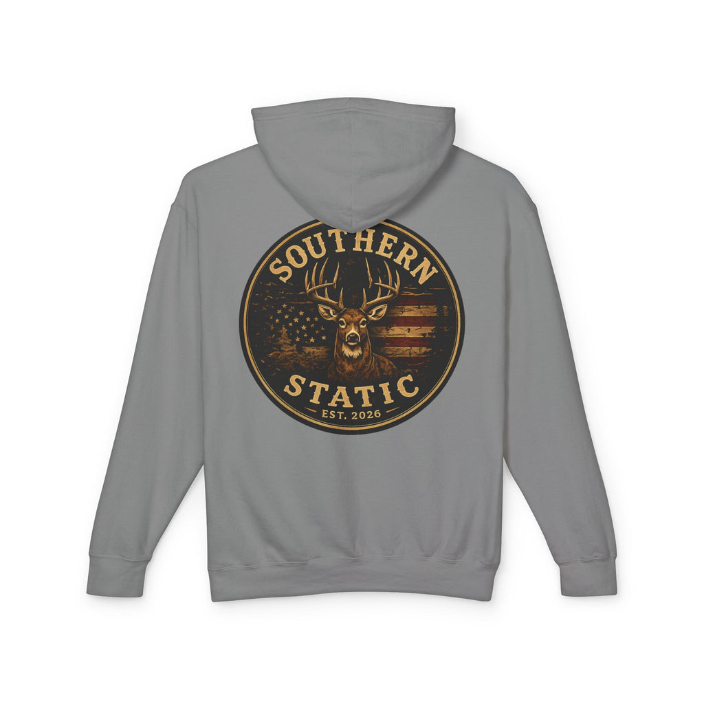Southern Static Vintage Deer Logo Hoodie — Lightweight Cream Pullover