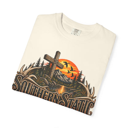 T-Shirt — Southern Static Rustic Cross Sunset Graphic Tee