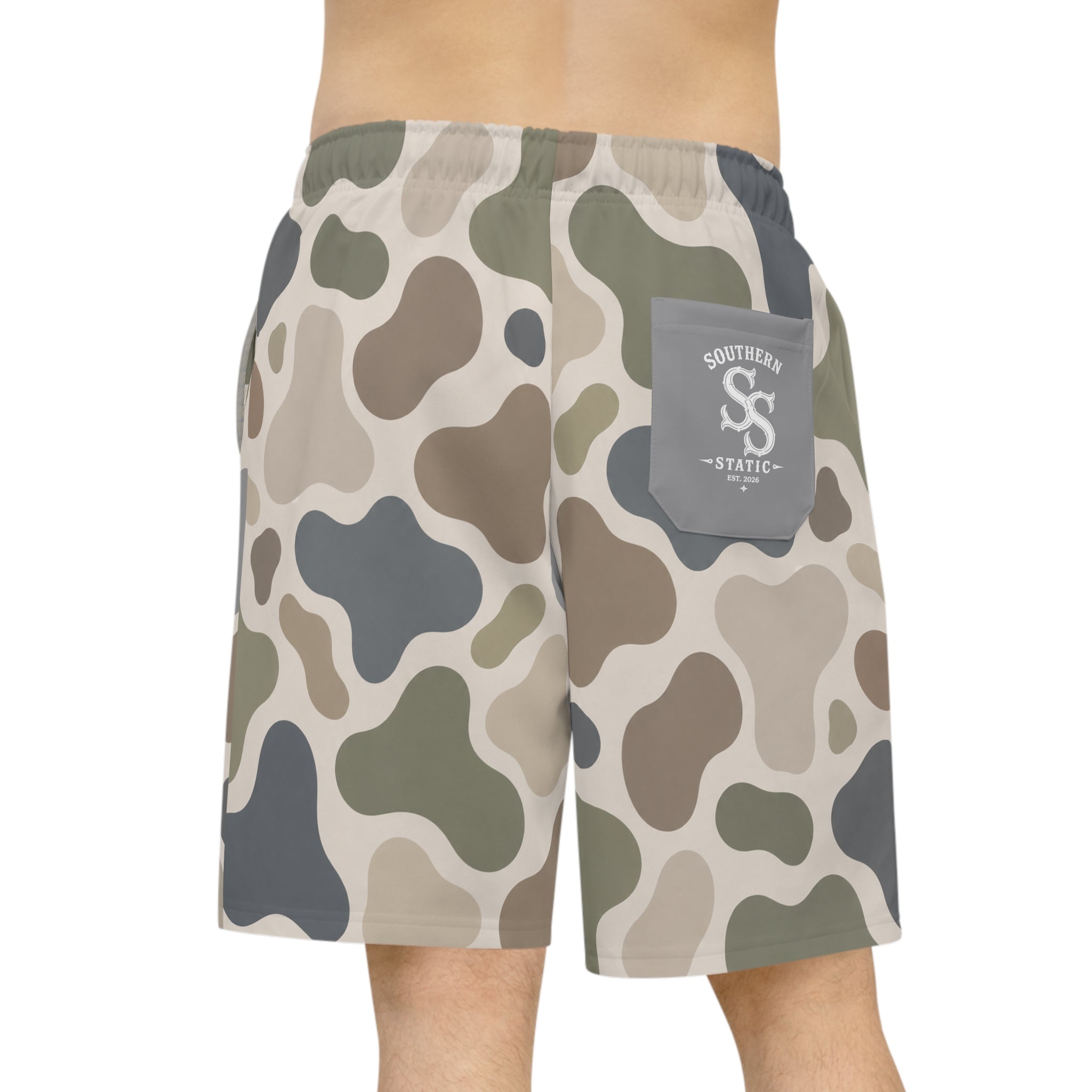Neutral Camo Pattern Athletic Long Shorts | Desert Camouflage Print
