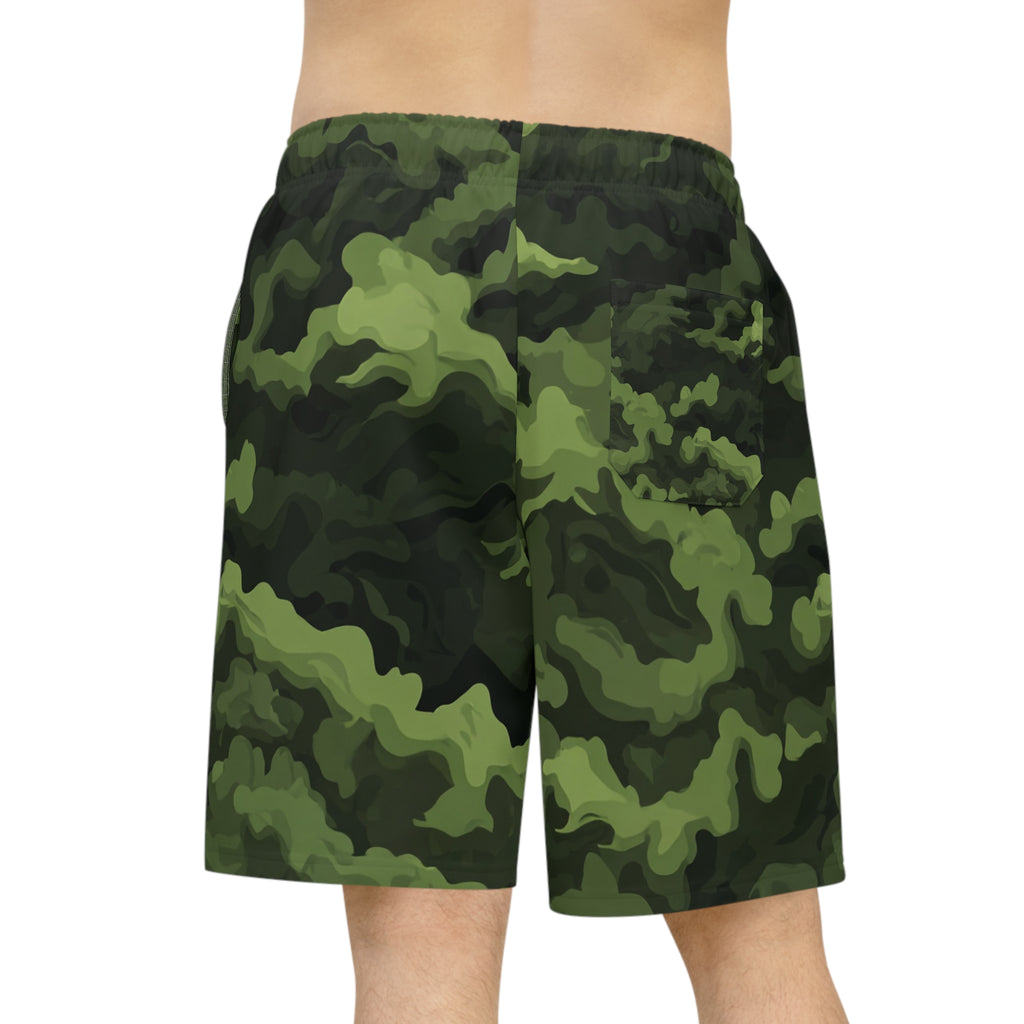 Camo Athletic Long Shorts — Green Urban Camouflage Gym & Casual Swim Trunks