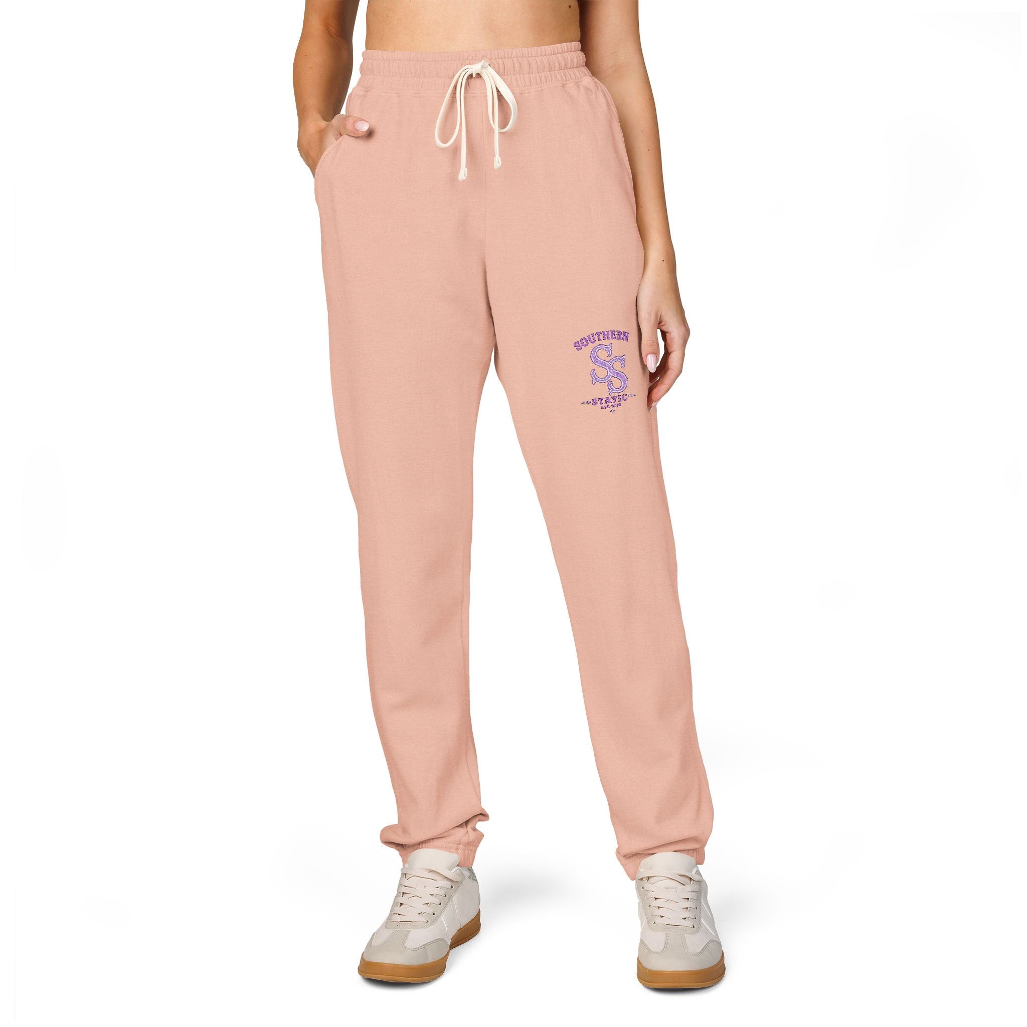 Embroidered 'S' Floral Sweatpants – Garment-Dyed Fleece Joggers