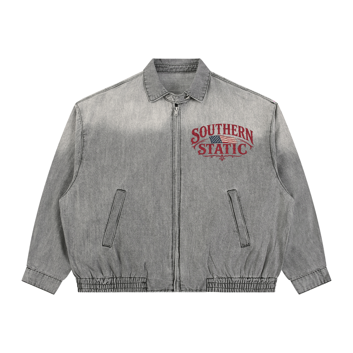 Unisex Vintage Wash Full-Zip Denim Jacket