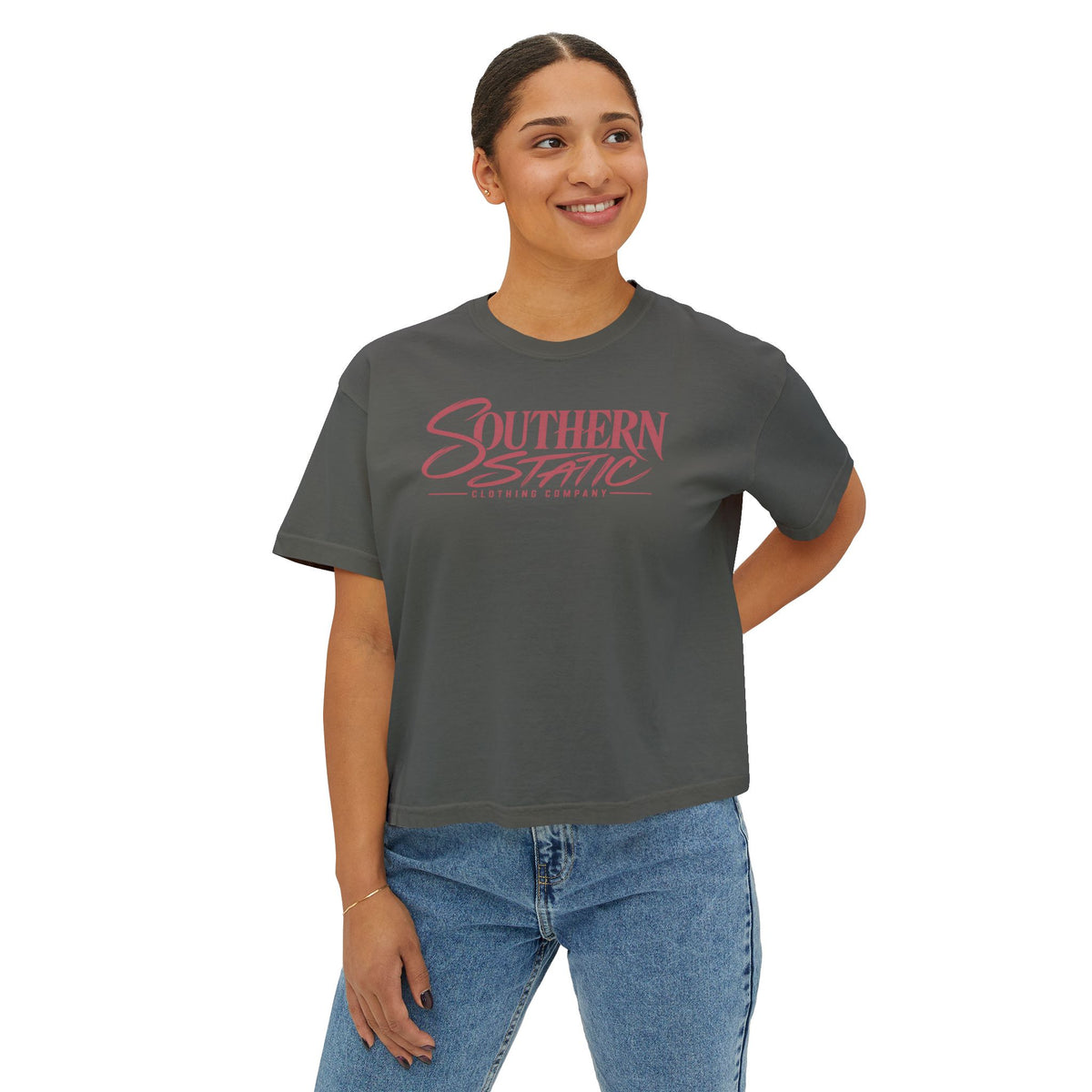 Southern Static Women's Boxy Tee – Retro Logo Graphic Crop T‑Shirt