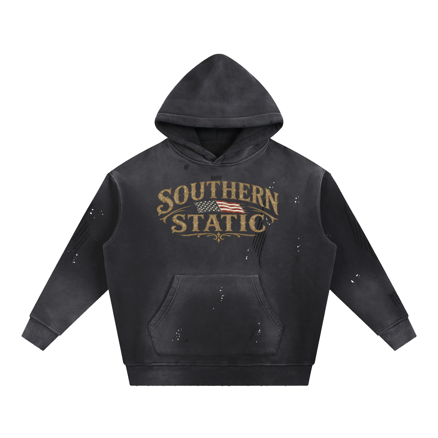 Vintage Washed Frayed Fleece Hoodie