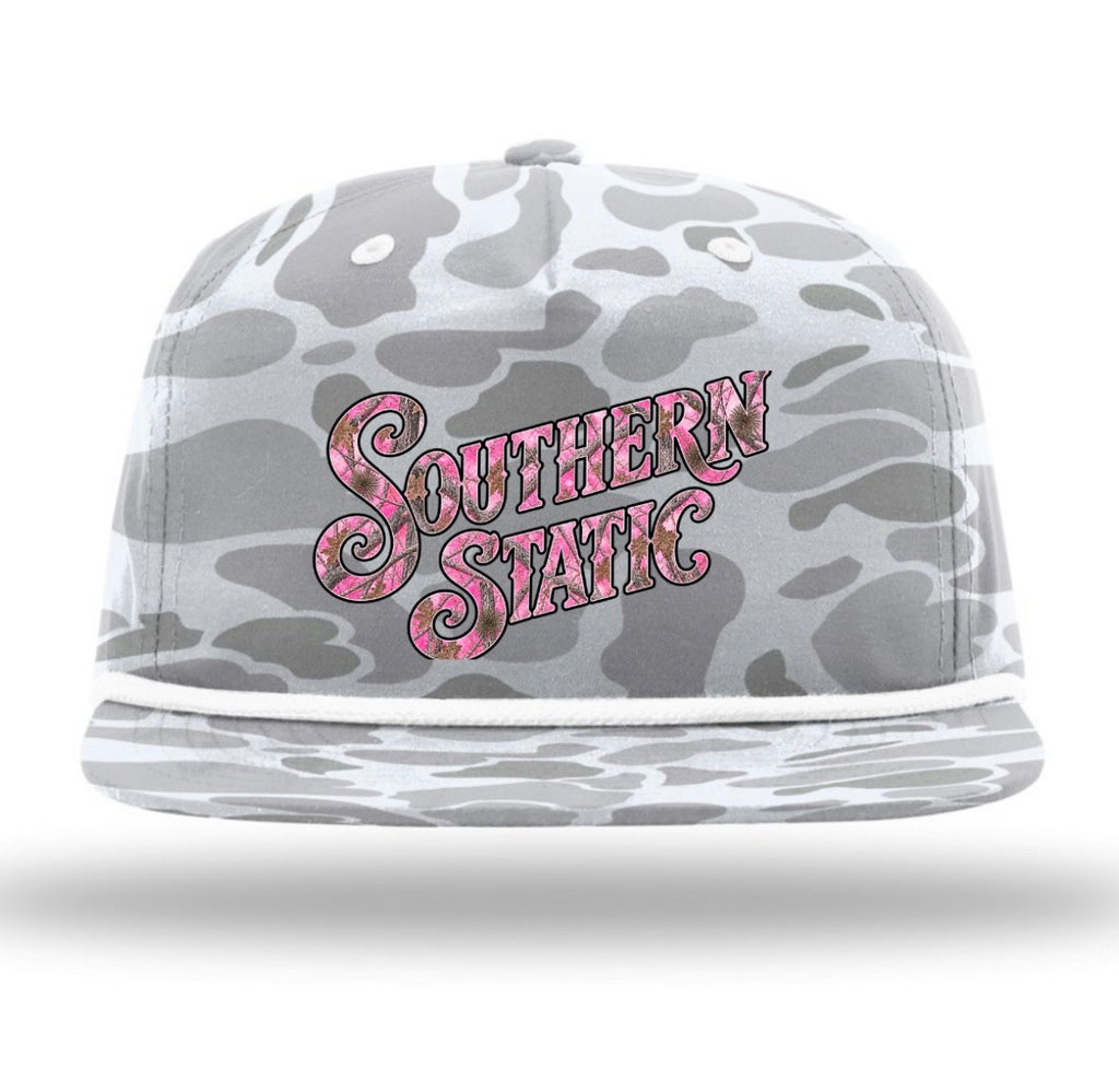 Snapback Hat — "Southern Static" Pink Paisley Logo Cap