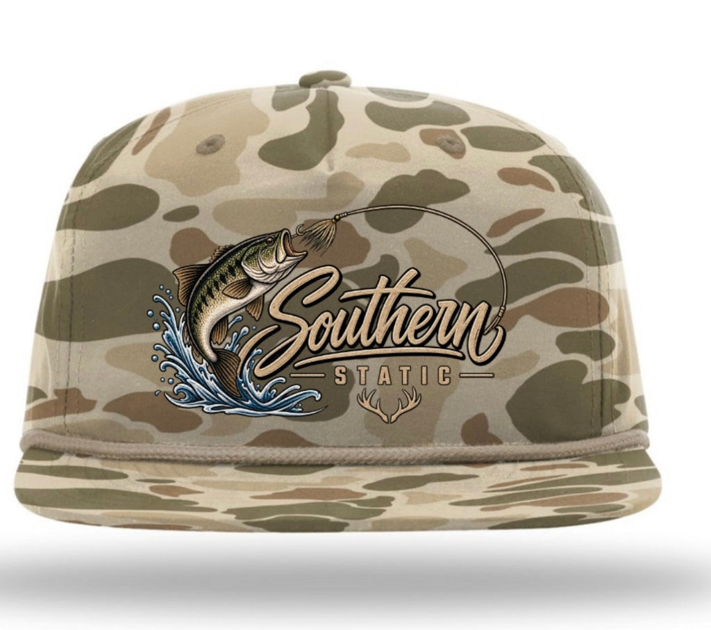Fishing Snapback Hat – "Southern Static" Bass Graphic Cap