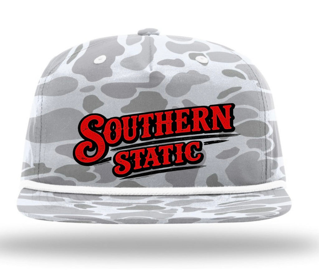 Southern Static Snapback Hat — Retro Red Logo Cap for Men & Teens