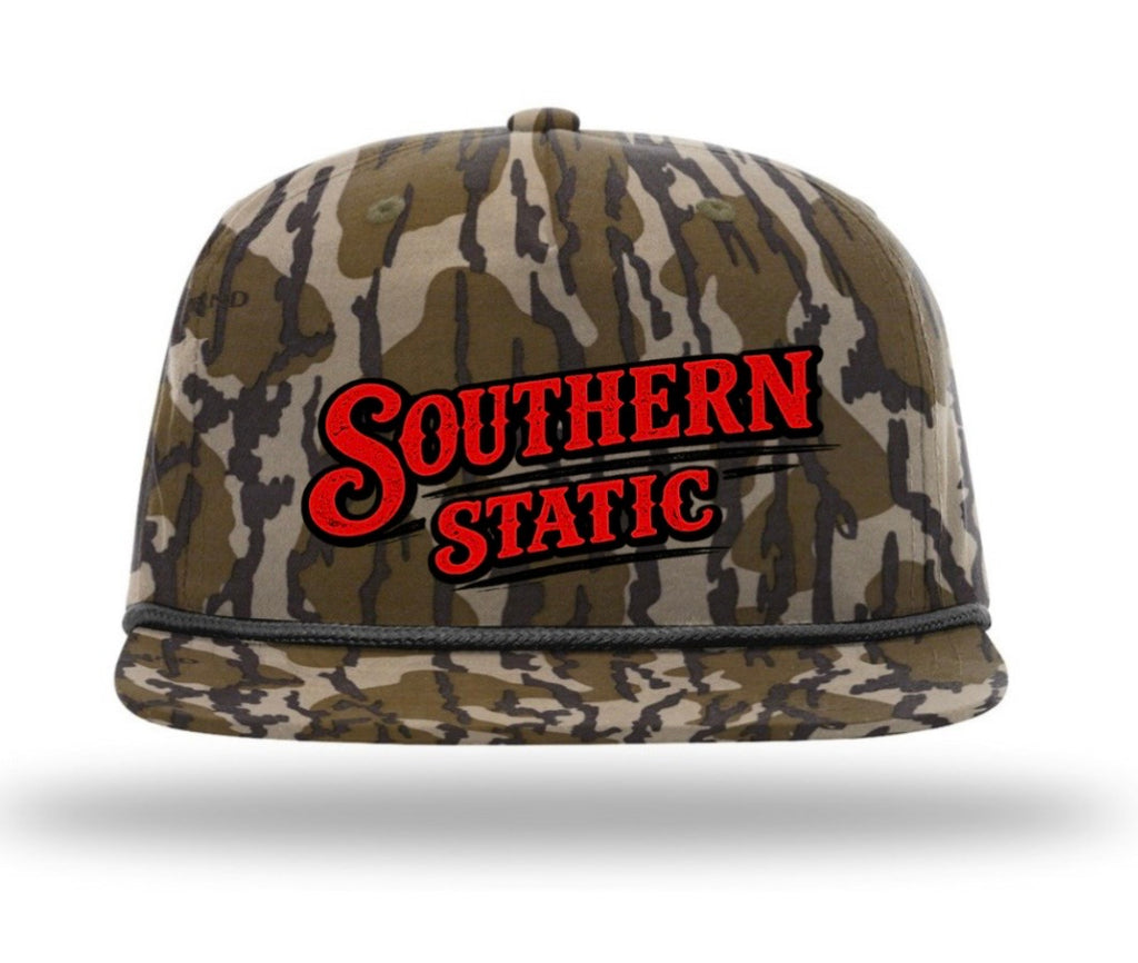 Southern Static Snapback Hat — Retro Red Logo Cap for Men & Teens