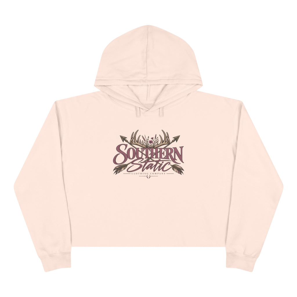 Southern Static Crop Hoodie - Women’s Cropped Pullover with Antler & Arrow Graphic