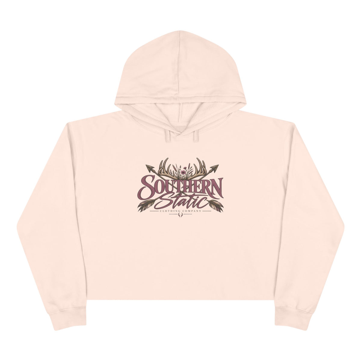Southern Static Crop Hoodie - Women’s Cropped Pullover with Antler & Arrow Graphic