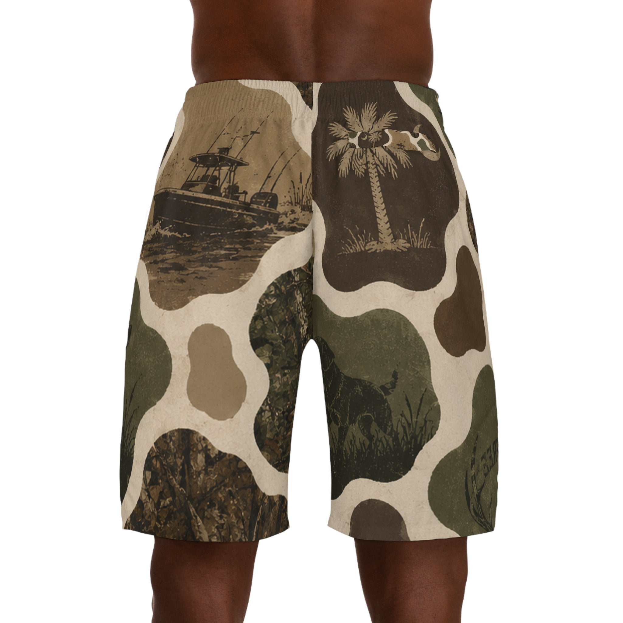 Southern Heritage All-Over Print Jogger Shorts — 'Born & Raised' Camo Patchwork