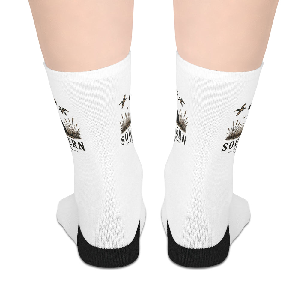 Southern Roots Mid-Length Socks — Palm Trees & Sunset Graphic