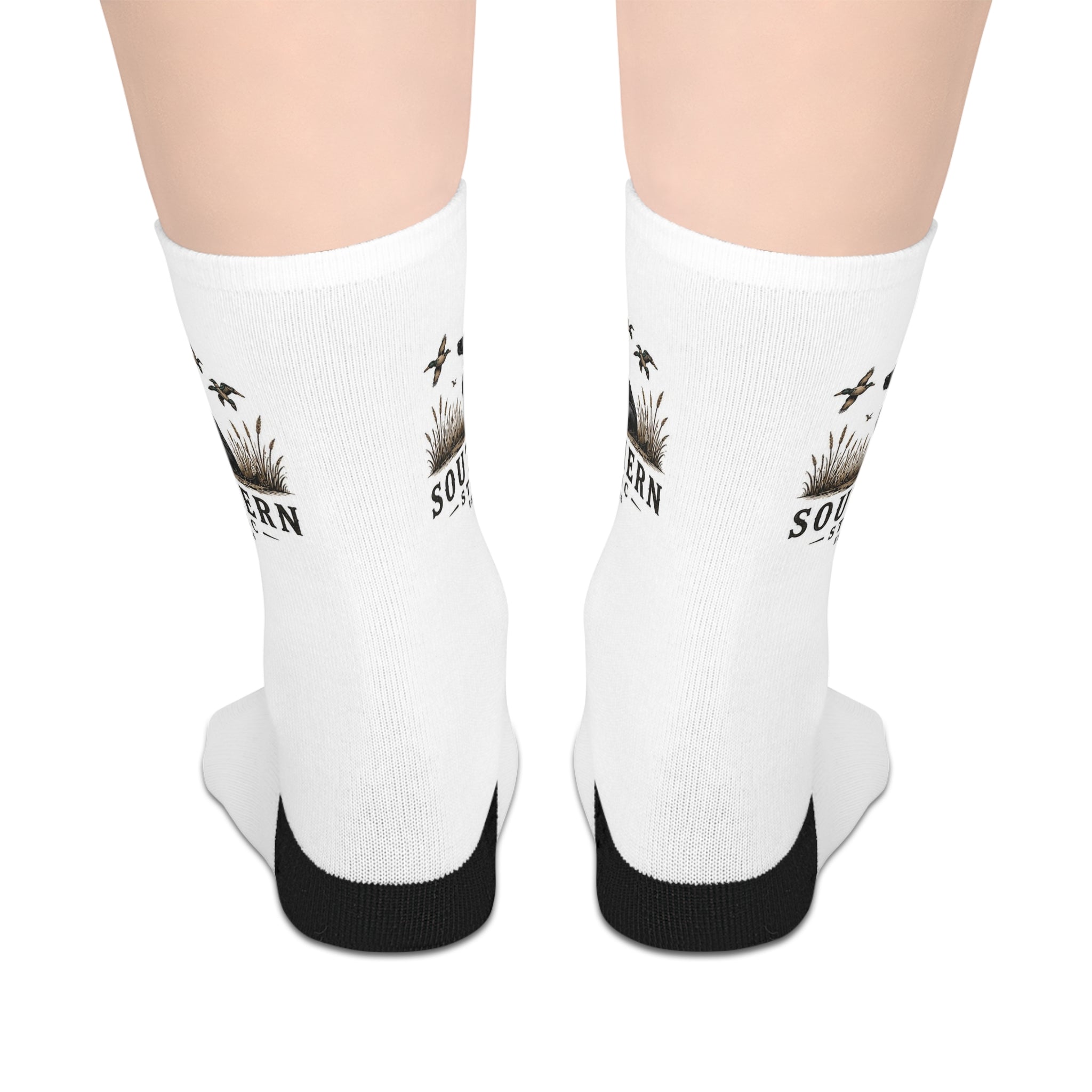 Southern Roots Mid-Length Socks — Palm Trees & Sunset Graphic