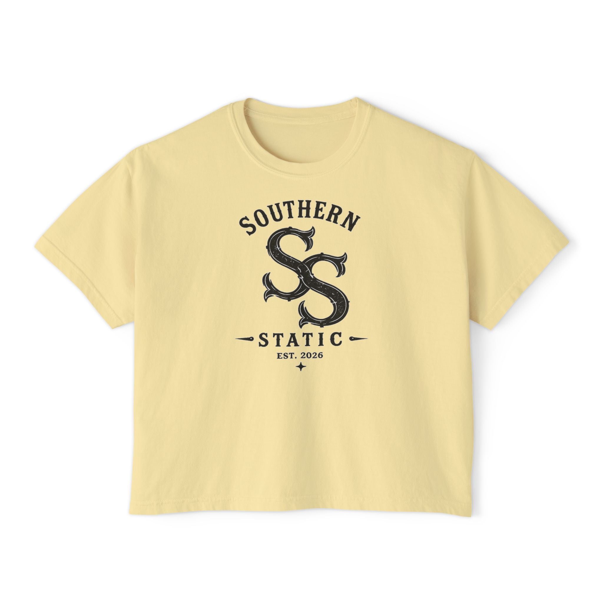 Southern Static Boxy Tee - Vintage Boat Logo Women's Crop T-Shirt