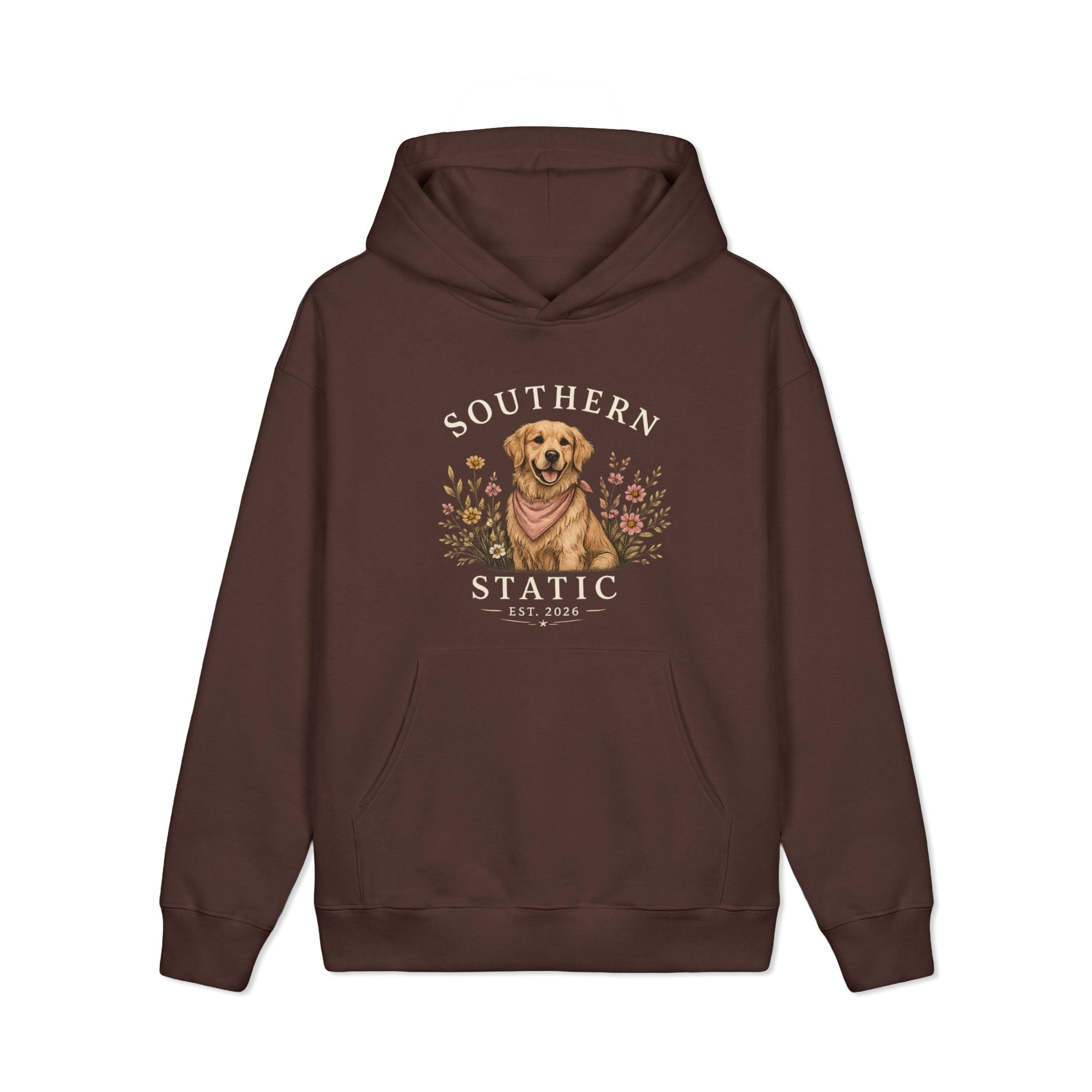 Dog Lover Hoodie — "Southern Static" Golden Retriever Floral Pullover