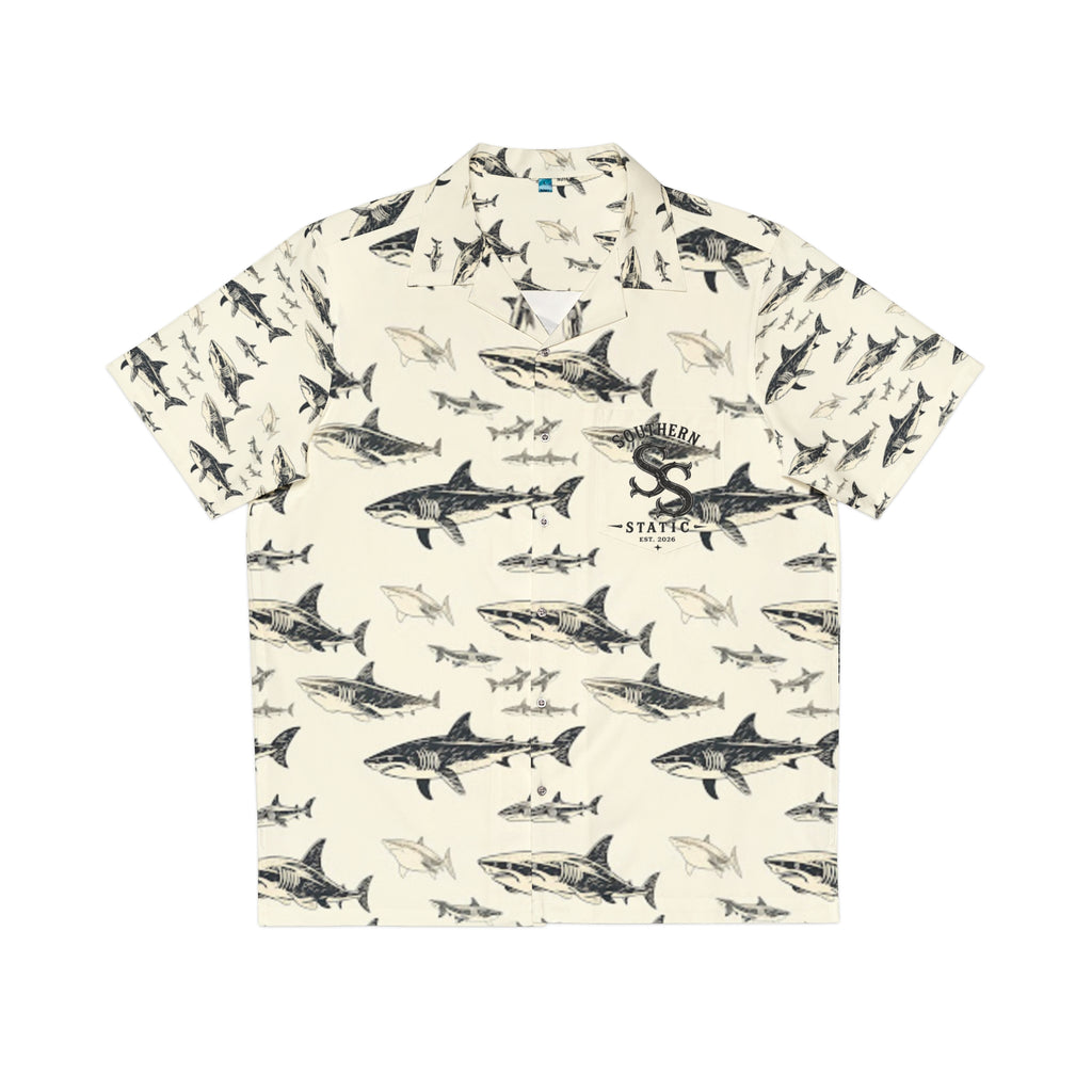 Shark Print Hawaiian Shirt — Vintage Ocean Aloha Shirt