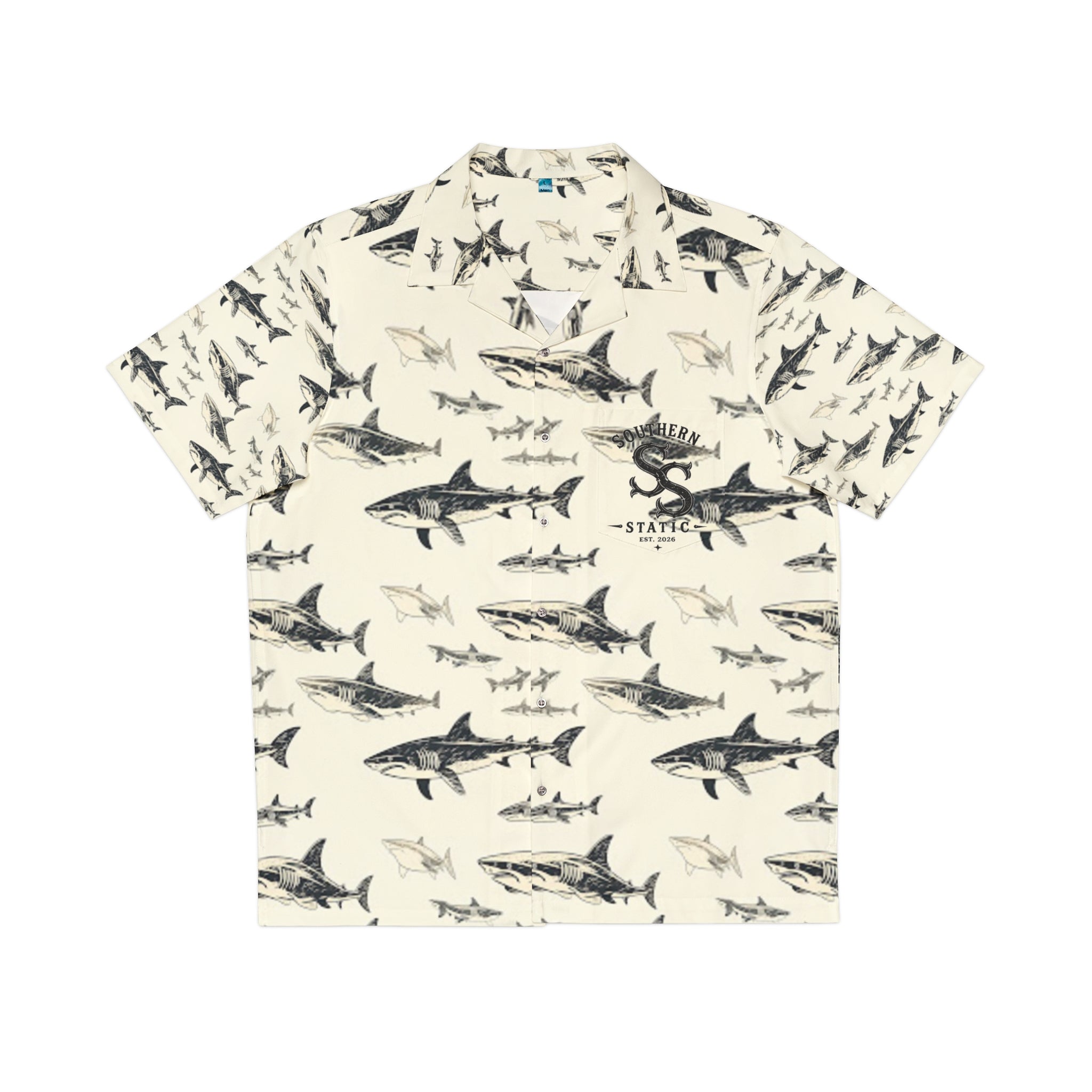 Shark Print Hawaiian Shirt — Vintage Ocean Aloha Shirt