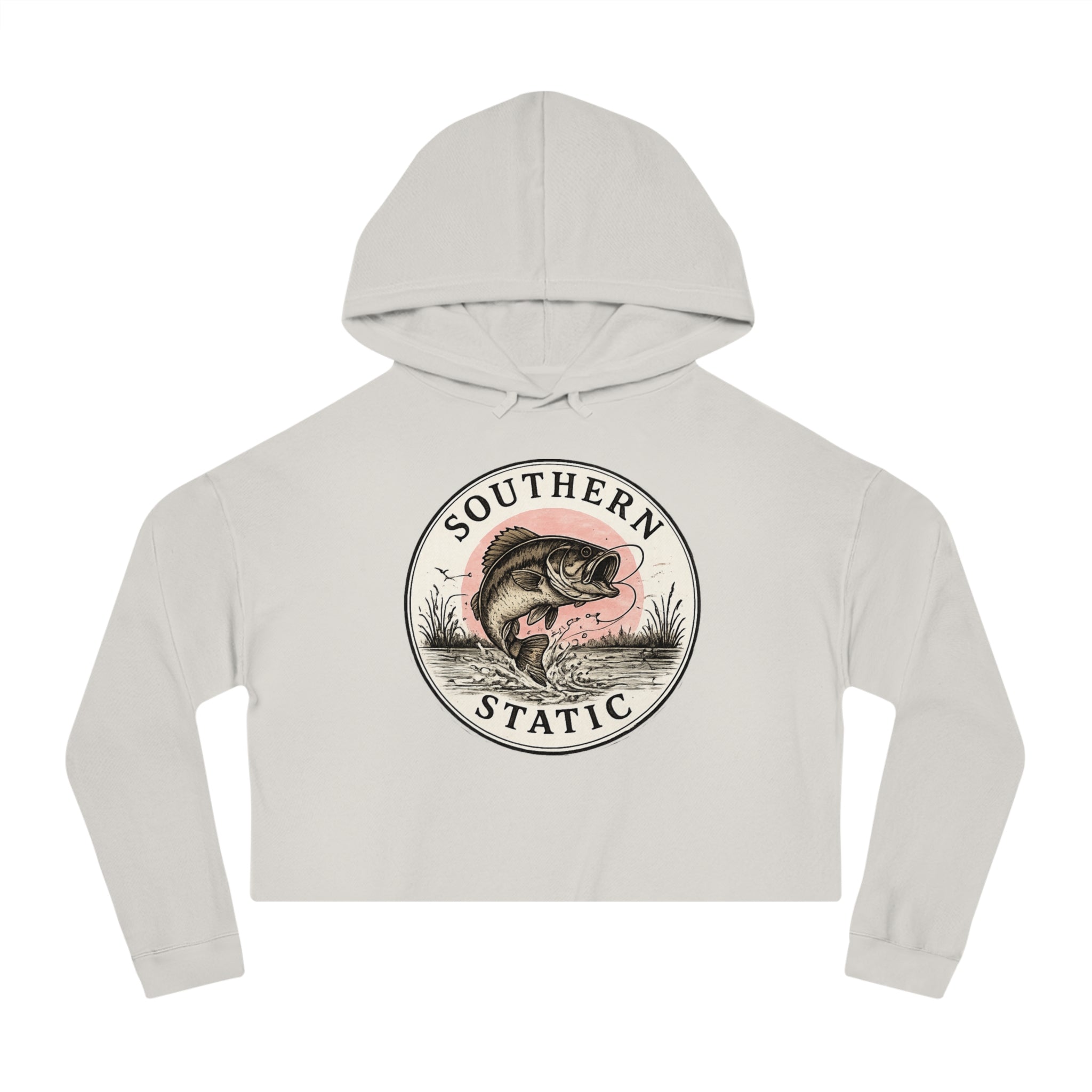 Cropped Hoodie — 'Southern Static' Vintage Bass Fishing Graphic