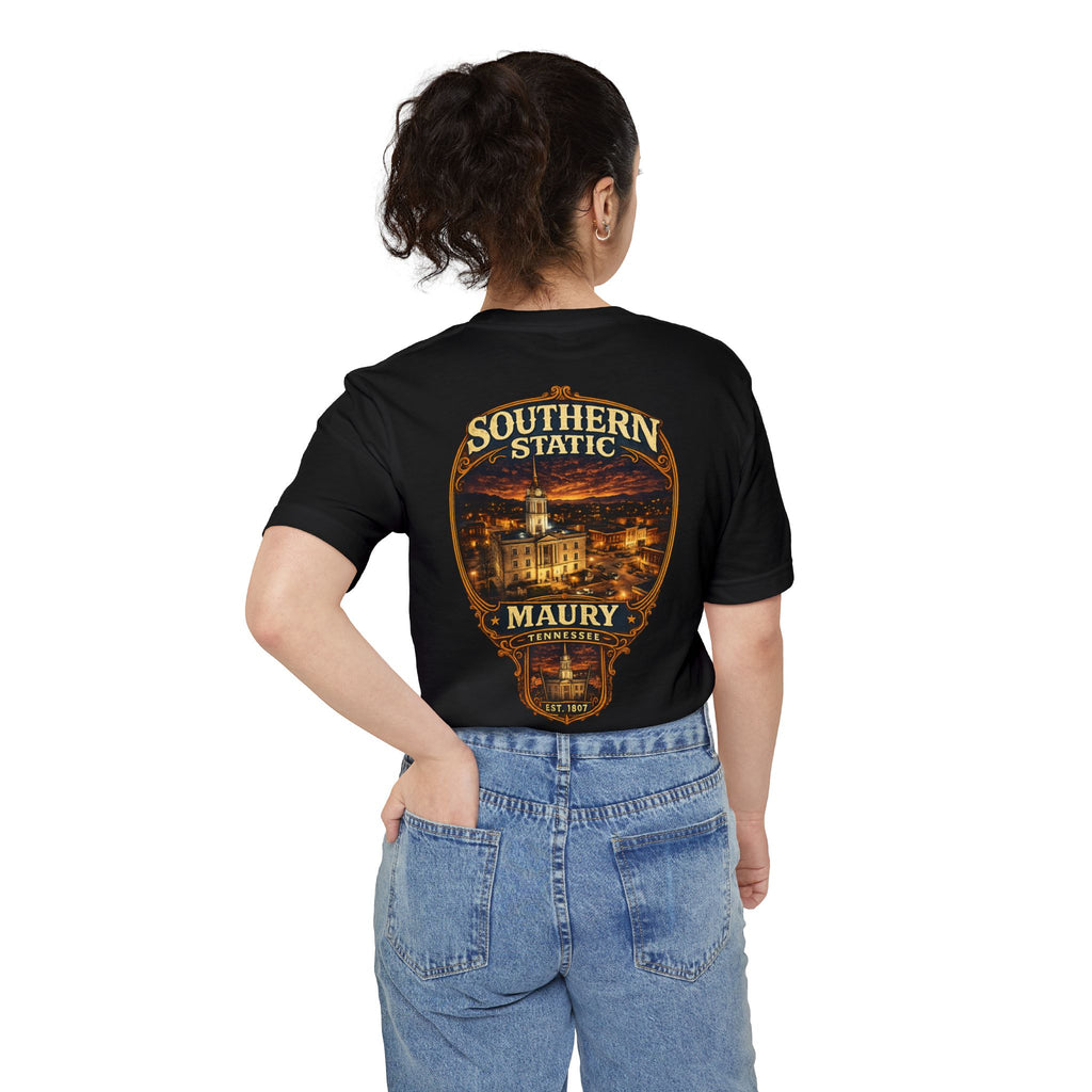 Southern Static Maury Pocket T-Shirt — Nashville Night Skyline Tee