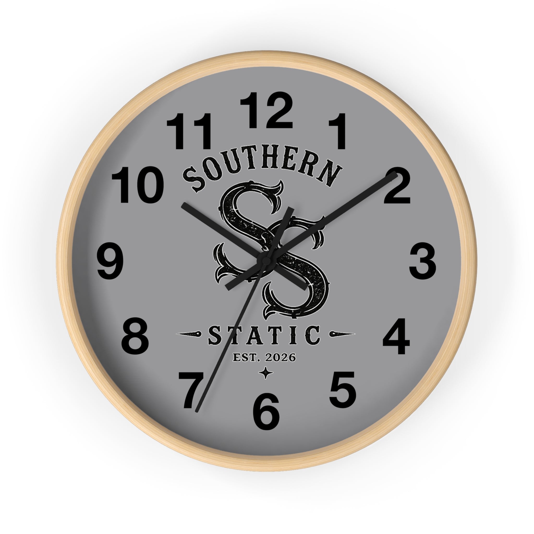 Southern Static Decorative Wall Clock — Vintage Monogram Gray Clock