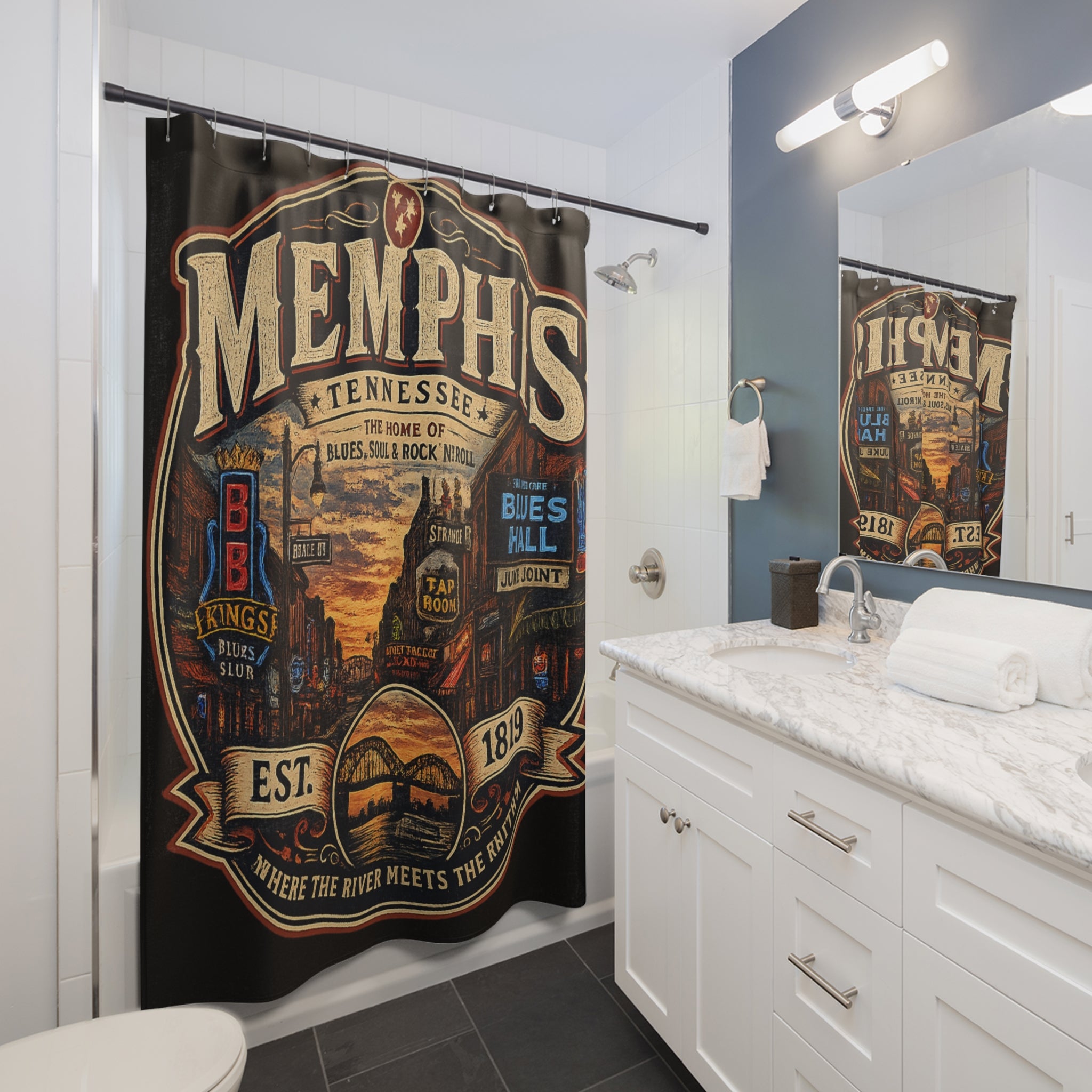 Memphis Tennessee Music Scene Shower Curtain | Blues Soul Rock n Roll