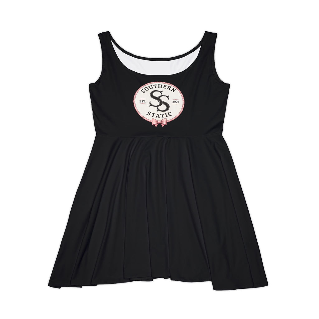 Southern Static Logo Skater Dress — Women's Black AOP Casual Sundress