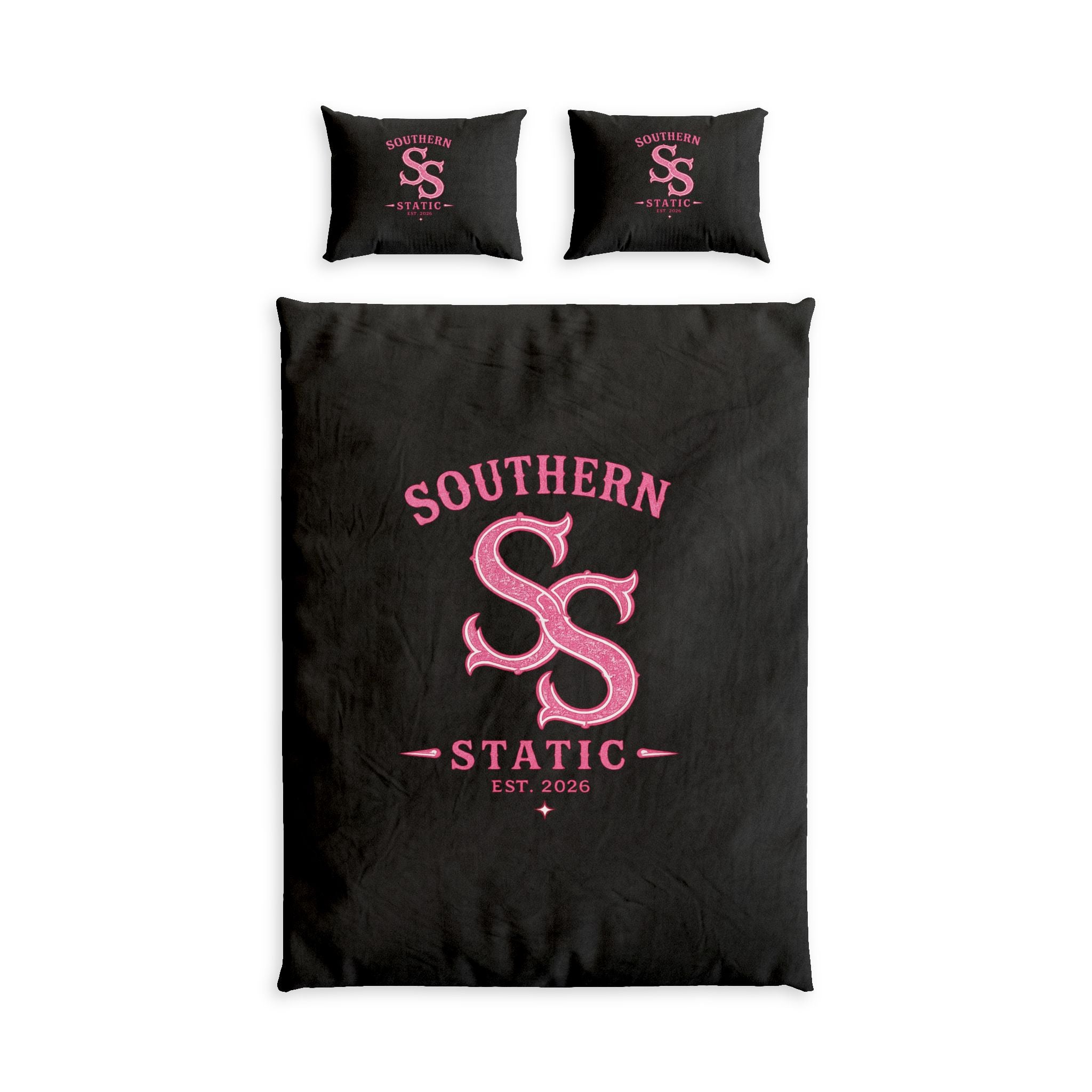 Southern Static Cotton Bed Set – Pink Monogram Duvet Cover & Pillowcases