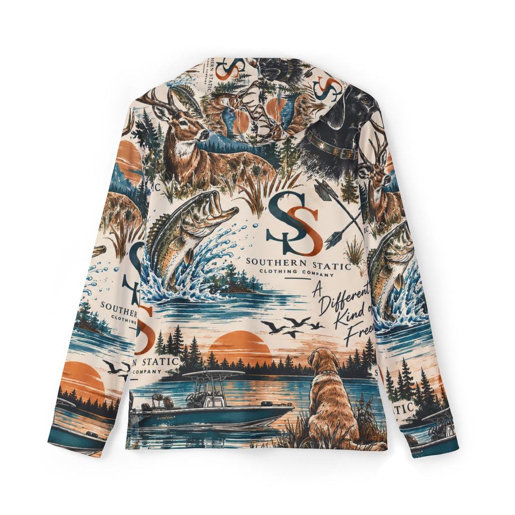 Fishing & Outdoors Hoodie — Southern Static All-Over Print Warmup Pullover