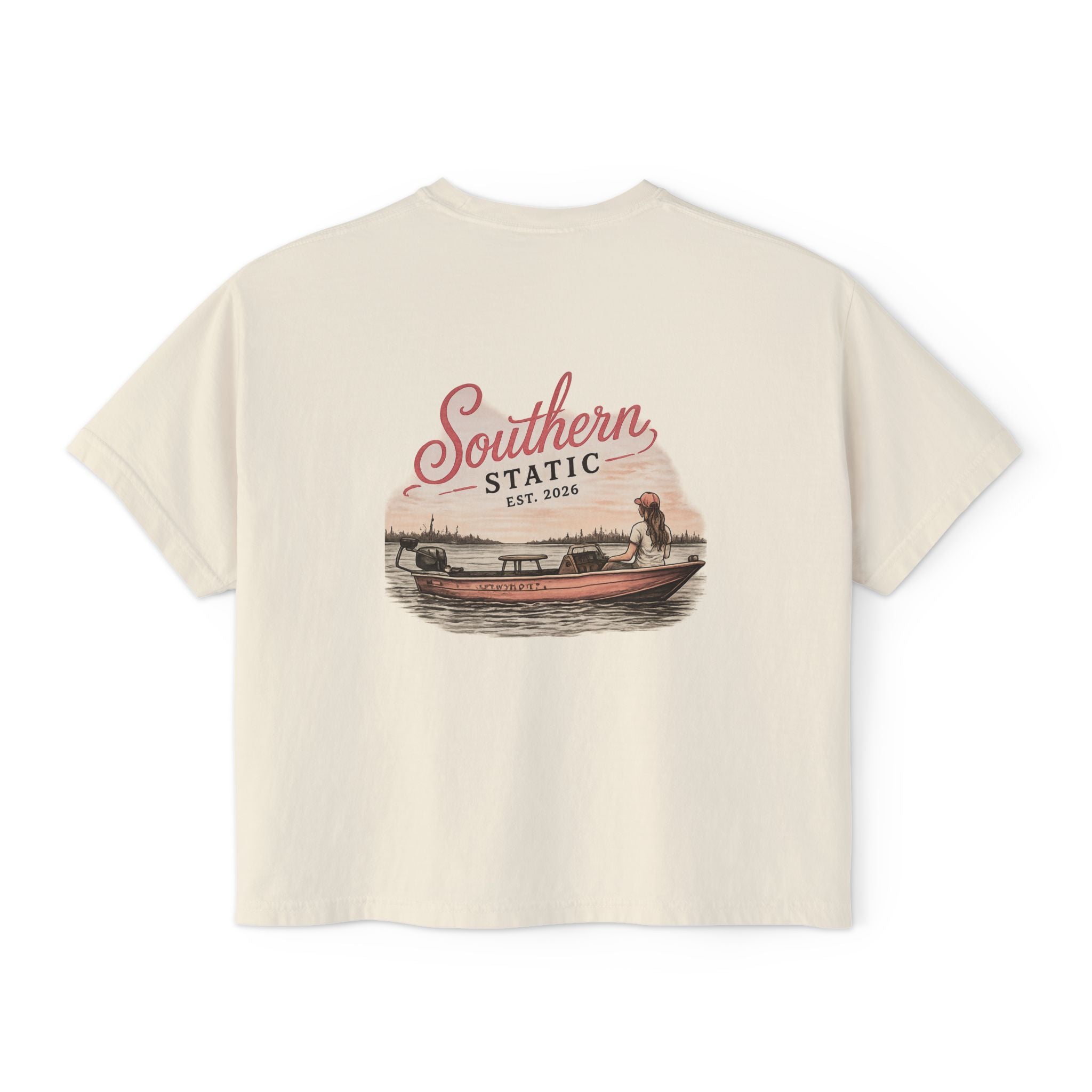 Southern Static Boxy Tee - Vintage Boat Logo Women's Crop T-Shirt