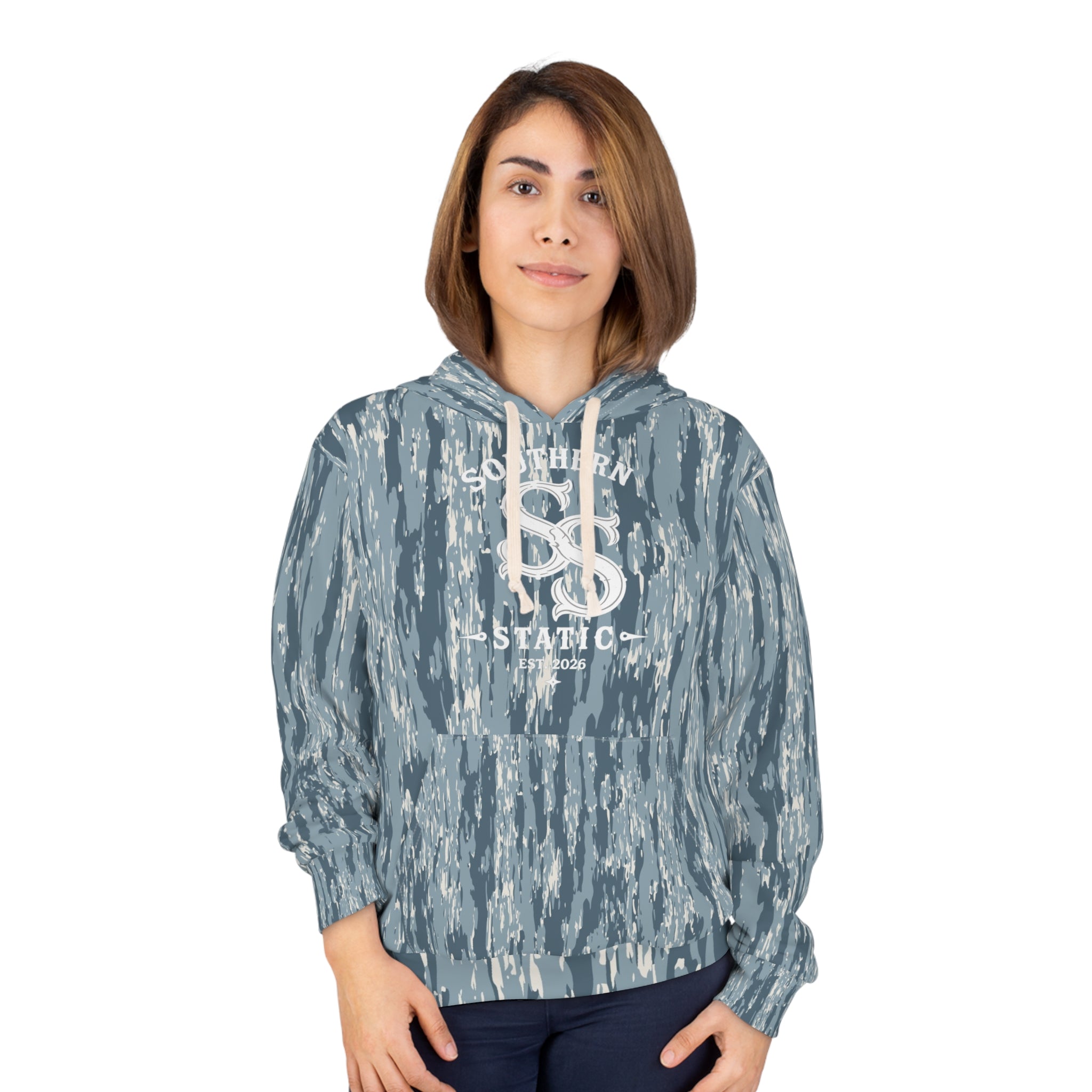 Camo Blue All-Over Print Hoodie — Southern Shackle Logo