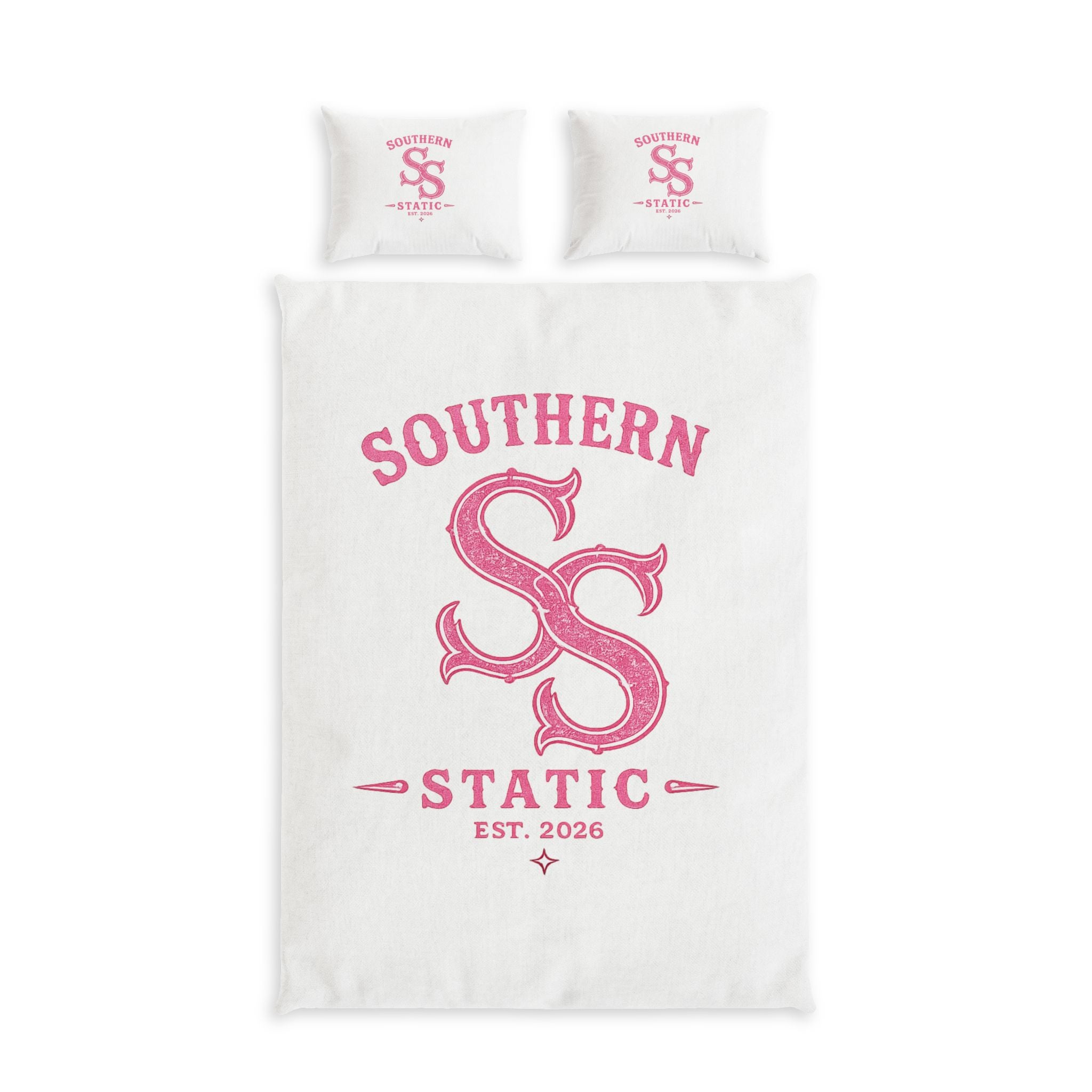 Southern Static Pink Logo Cotton Bed Set - Monogram Duvet & Pillowcase