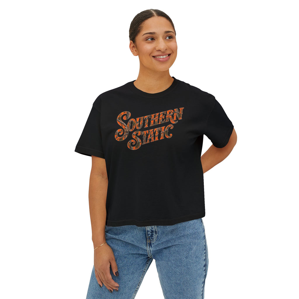 Southern State Boxy Tee — Retro Camo Women’s Crop T-Shirt