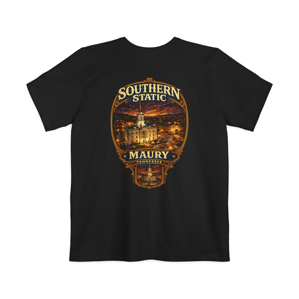 Southern Static Maury Pocket T-Shirt — Nashville Night Skyline Tee