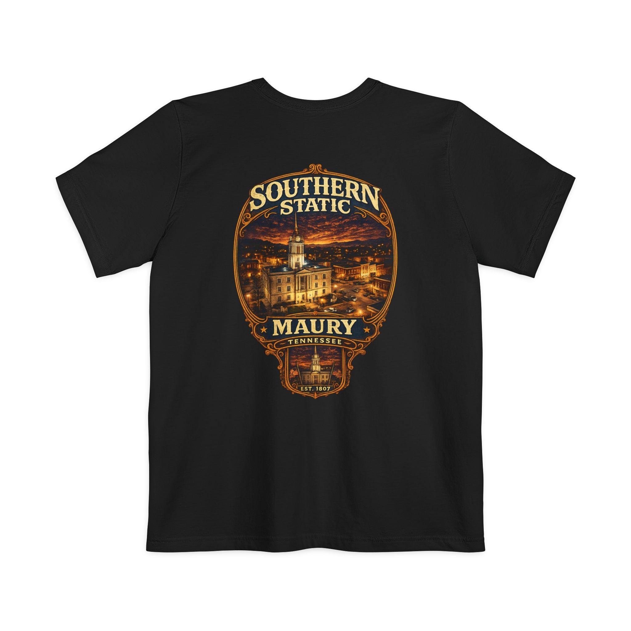 Southern Static Maury Pocket T-Shirt — Nashville Night Skyline Tee