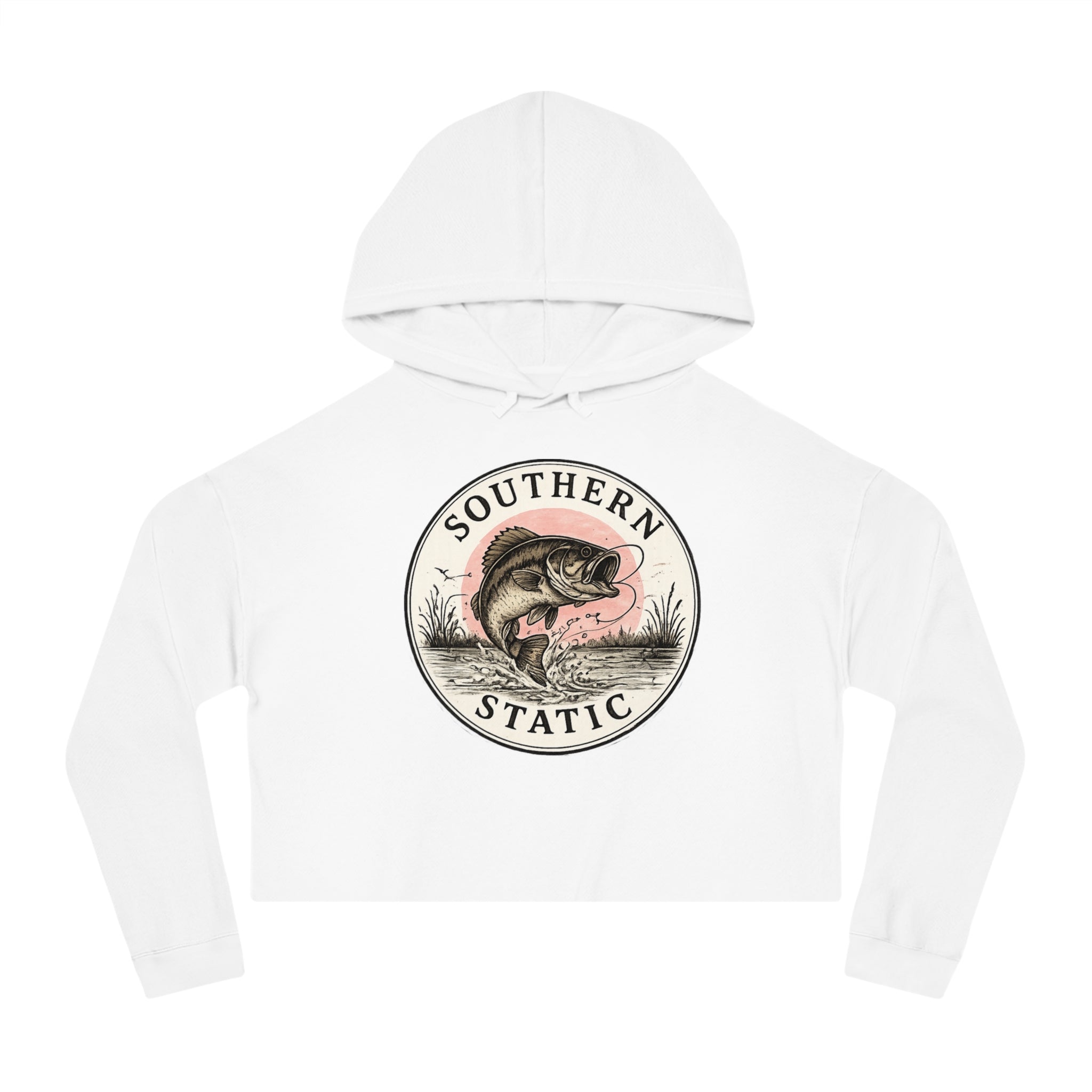 Cropped Hoodie — 'Southern Static' Vintage Bass Fishing Graphic