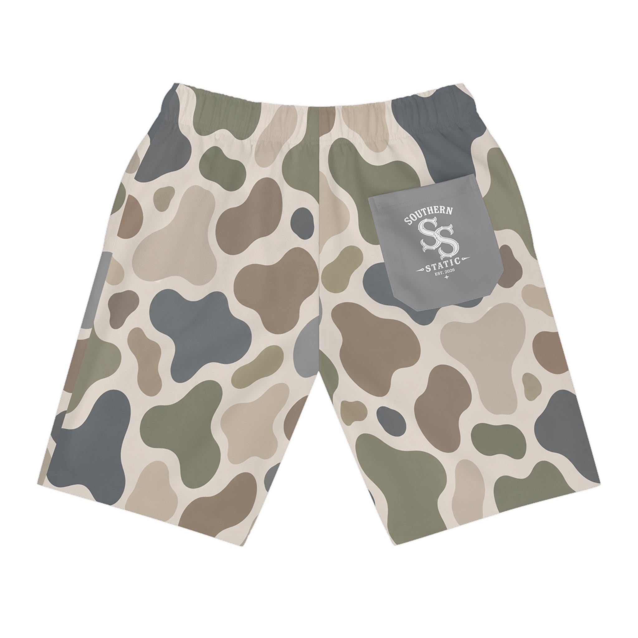 Neutral Camo Pattern Athletic Long Shorts | Desert Camouflage Print