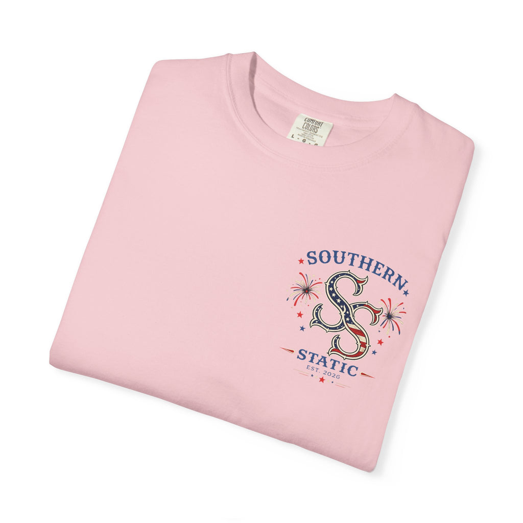 Women’s Southern Static Graphic T-Shirt — Patriotic Woman Back Print