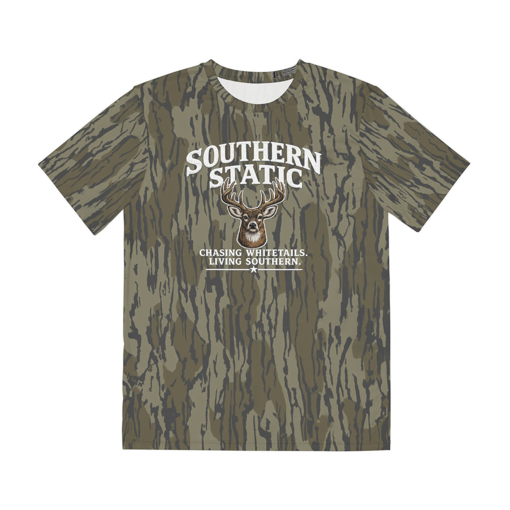 Southern Static Camo Tee — "Chasing Whitetails, Living Southern"