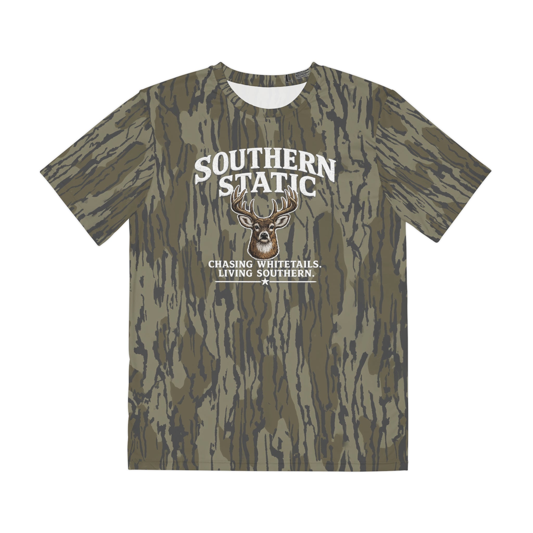 Southern Static Camo Tee — "Chasing Whitetails, Living Southern"